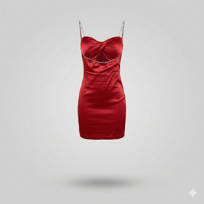 Vestido Corto Azul Real con Detalles de Pedrería